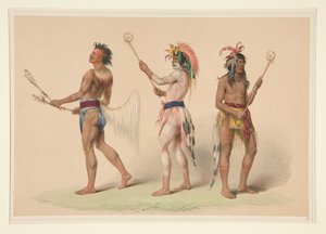 Ballspillere, plansje 21 fra porteføljen om nordamerikanske indianere av George Catlin