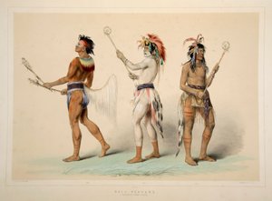 Ballspillere, pub. 1845 fargelitografi. av George Catlin