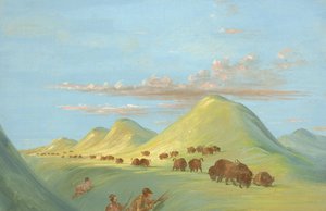 Batiste, Bogard og jeg nærmer meg Buffalo på Missouri, 1837-1839. av George Catlin