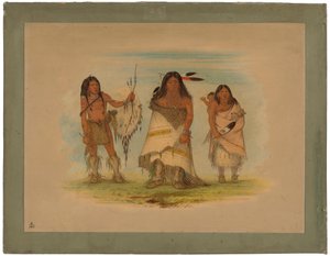 Comanche Chief, His Wife and a Warrior, 1861 (olje på kort montert på papp) av George Catlin