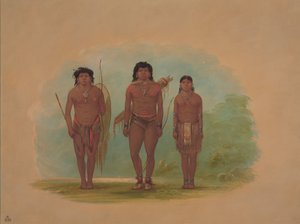 Chaco-sjef, hans kone og en kriger, 18541869. av George Catlin