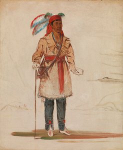 Ee-tów-o-kaum, begge sider av elven, stammens høvding av George Catlin