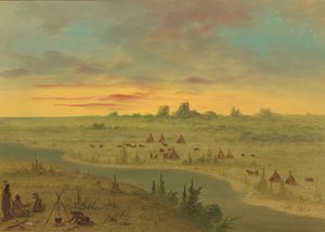 Leir av Pawnee-indianere ved solnedgang, 18611869. av George Catlin