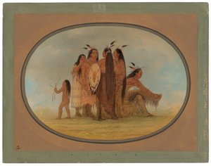 Fire Mandan Warriors, en jente og en gutt av George Catlin