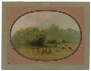 Indianere og hester i skogen av George Catlin