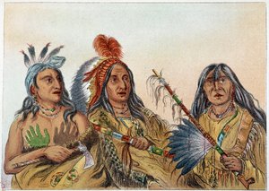 Indians of America: Portrett av sioux-høvdinger hvis rivalisering var konstant. Illustrasjon av George Catlin (1794-1872) av George Catlin