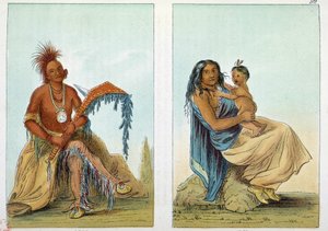 Indians of America: Portrett av en leder av Osage ringer Clermont med sin kone og sønn. Illustrasjon av George Catlin (1794-1872) av George Catlin