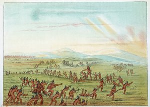Indians of America: undervisning i jakt for Mandans-barn mellom 7 og 15 år. Illustrasjon av George Catlin (1794-1872) av George Catlin