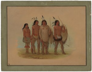 Kiowa-sjef, hans kone og to krigere av George Catlin