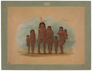 Lengua-sjef, hans to koner og fire barn av George Catlin
