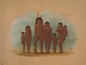 Lengua-sjef, hans to koner og fire barn, 18541869. av George Catlin