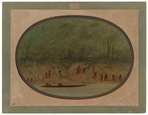 Lengua-indianere som tar seg opp strykene i Río Uruguay av George Catlin