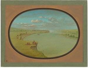 Mandan Village - En fjern utsikt av George Catlin