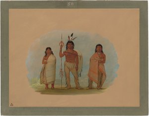 Ottawa-sjef, hans kone og en kriger av George Catlin
