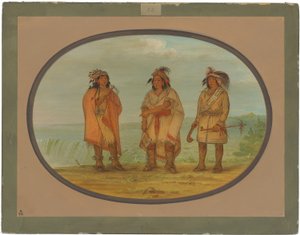Seneca-sjef, rød jakke, med to krigere av George Catlin