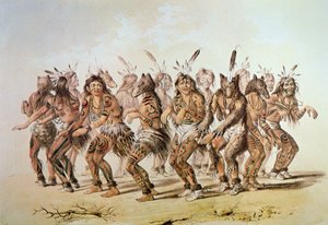 Sioux Bear Dance (farge litho) av George Catlin