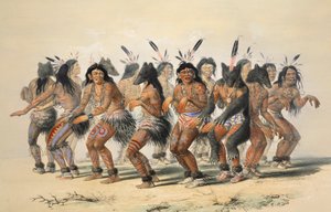 The Bear Dance detalj, pub. 1845 fargelitografi. av George Catlin