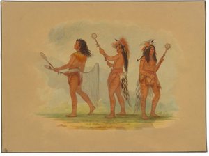 Tre feirede ballspillere - Choctaw, Sioux og Ojibbeway av George Catlin