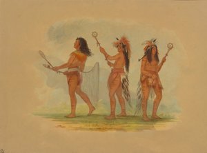 Tre feirede ballspillere - Choctaw, Sioux og Ojibbeway, 1861. av George Catlin