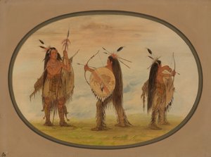 Tre Mandan-krigere bevæpnet for krig, 18611869. av George Catlin