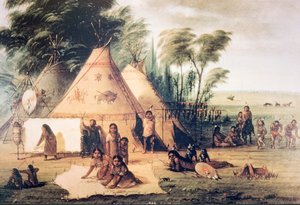 Village of the North American Sioux Tribe (farge litho)