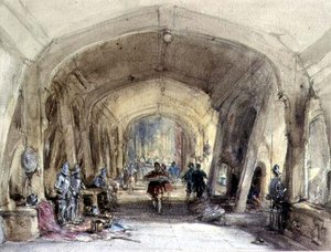 Interiør i en Baronial Hall (wc på papir) av George Cattermole