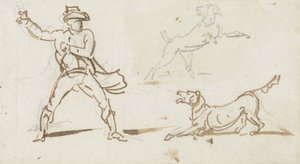 En mann som kaster en ball til en hund (penn og grafitt på papir) av George Chinnery