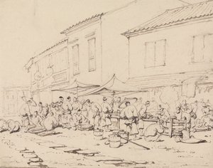 En markedsplass og en folkemengde av George Chinnery