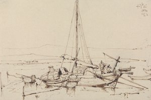 Kinesiske båter, 1834 av George Chinnery