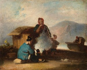 Kinesisk scene, kvinner som lager te av George Chinnery