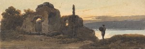 Tempel ved innsjøen av George Chinnery