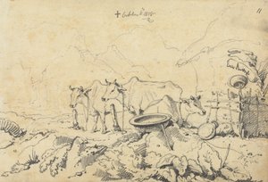 Tre kyr bundet av George Chinnery