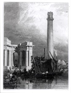 The Shot Tower og Waterloo Bridge, gravert av G. Cooke av George Clarkson (after) Stanfield