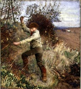 Gutt trimmer en hekk, 1890 av George Clausen