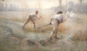 Scything (akvarell på papir) av George Clausen