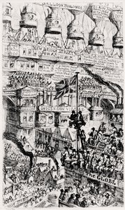 Et malthusiansk syn på et overfylt London, England, av fremtiden, etter skriftene til Thomas Malthus av George Cruikshank