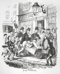 En lommetyv i varetekt, ca. 1835 (gravering) av George Cruikshank