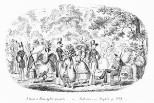 En scene i Kensington Gardens, eller Fashions and Frights of 1829 (gravering) av George Cruikshank