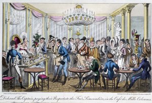 Café des Milles-spalter - i "Life in Paris" av David Carey, London av George Cruikshank