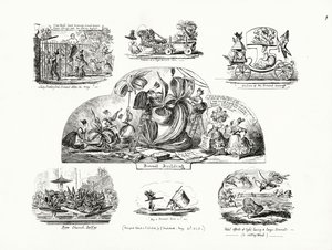 Tegneserier av George Cruikshank med temaet store damepanser (gravering) av George Cruikshank