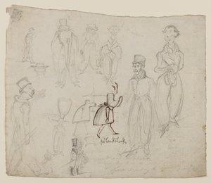 Karakterstudier (blyant, penn og blekk på papir) av George Cruikshank
