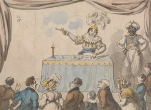 Tryllekunstner med pistol og kort av George Cruikshank