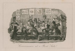 Kjennere på et trykt salg av George Cruikshank