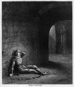 Cuthbert Cholmondeley overrasket over utseendet til en mystisk figur, 1840 av George Cruikshank