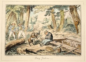 Davy Jenkins, fra Greenwich Hospital, a Series of Naval Sketches, Descriptive of a Life of a Man-of-Wars Man, pub. 1826 (håndfarget gravering) av George Cruikshank