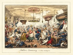 Engelske sjømenn som drikker og danser på en pub, Napoleons tid, 1829 (litografi) av George Cruikshank