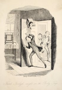 Frank Fairlegh Caught in the Booby Trap, fra Frank Fairlegh eller Scenes From the Life of a Private Pupil, pub. ca. 1870 av George Cruikshank