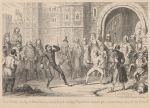 Gloucestershire. Før Shallows hus: 'Henry IV Part II,' Act III, Scene II av George Cruikshank