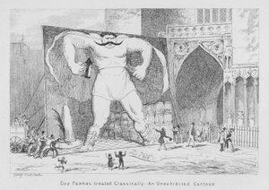 Guy Fawkes behandlet klassisk, En uutstilt tegneserie (gravering) av George Cruikshank