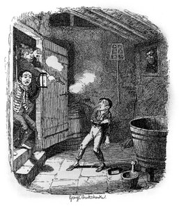 Illustrasjon for "" Oliver Twist"" (Olivier) av Charles Dickens (1812-1870), av George Cruikshank (1792-1878). av George Cruikshank